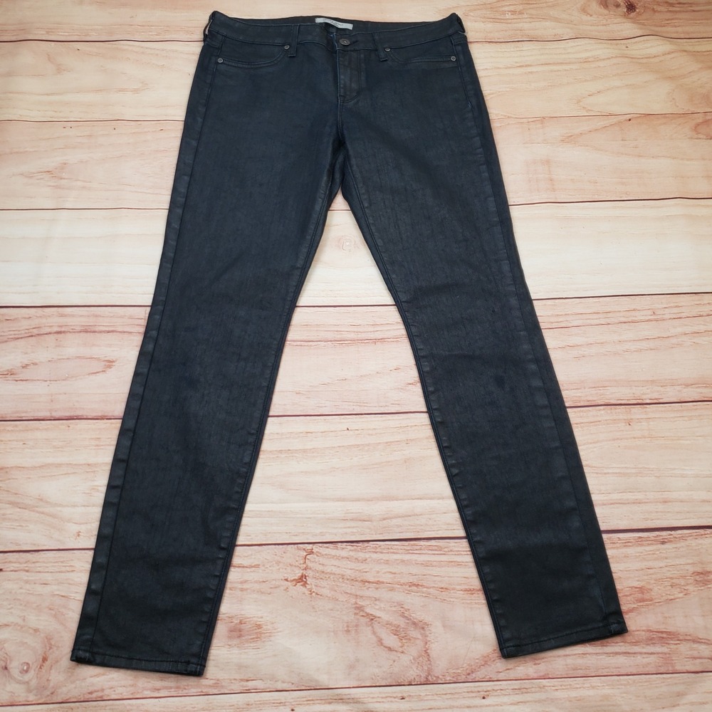 Rich & Skinny Jeans Womens 29 Black Coated Waxed Denim Mid Rise Stretch Ladies